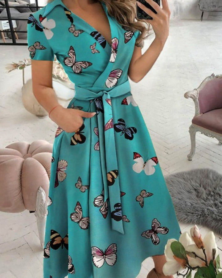 Levoire | Robe Évasée Avec Manches Courtes Et Style Décontracté Motif Papillon