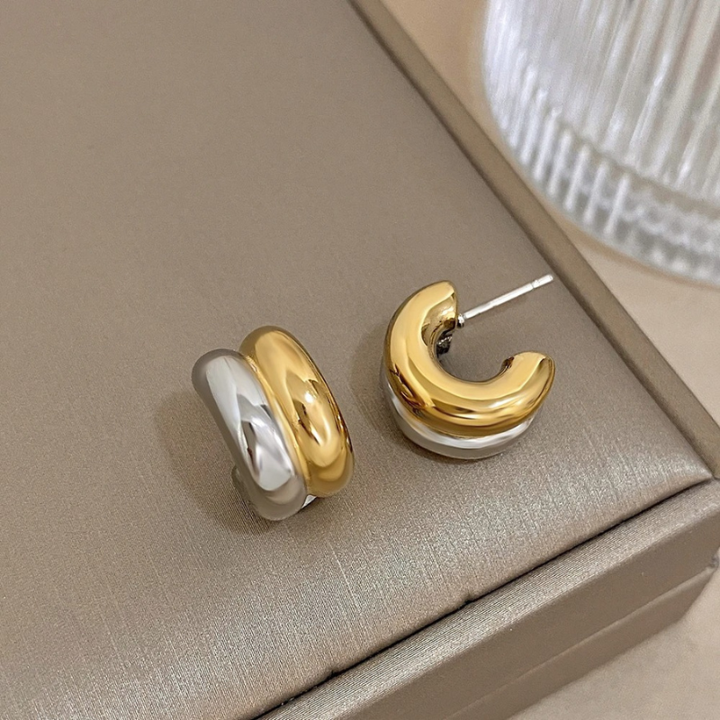 Levoire | Grandes Boucles D'Oreilles Cerceau Finition Dorée Or et argent Longueur : 15mm