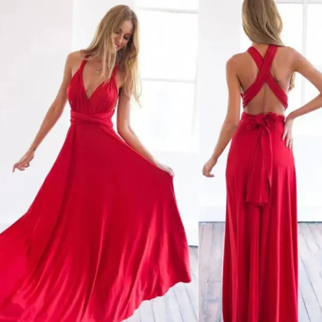 Levoire | Robe maxi portefeuille pour les invitées de mariage pour femmes Rot