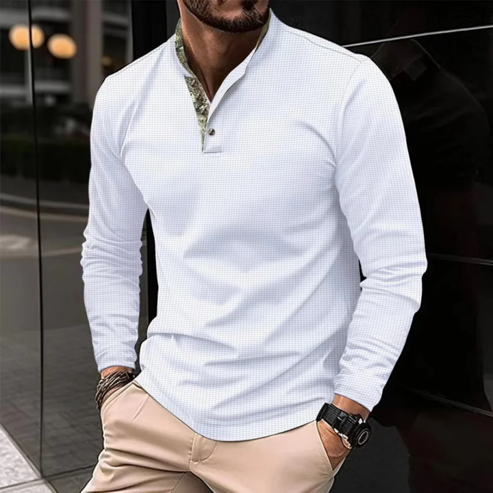 Levoire | Chemise À Manches Longues Pour Hommes Avec Col Montant Blanc