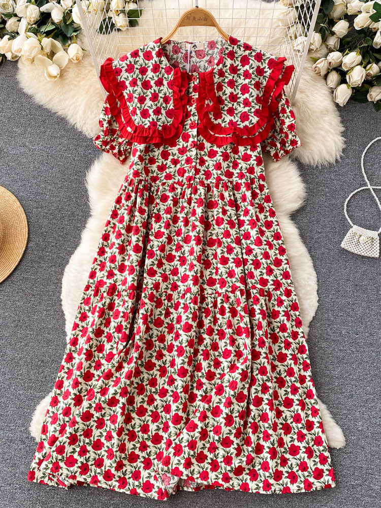 Levoire | Robe À Col Fleuri Doll Rot