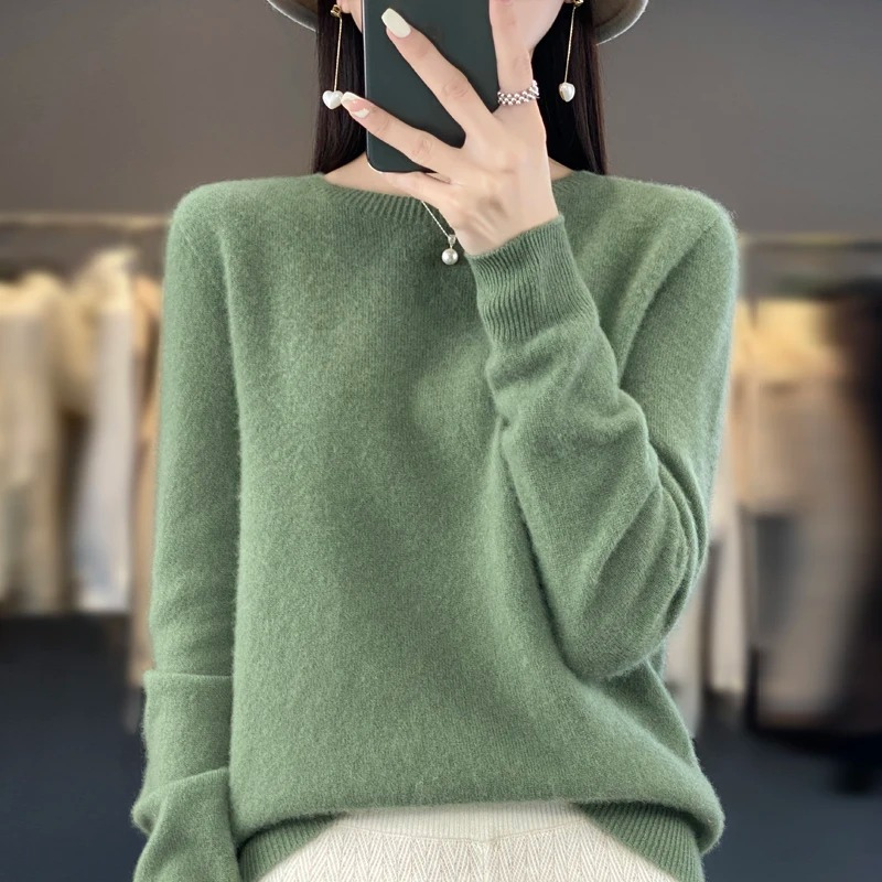Levoire | Pull en cachemire Femme Élégant Col Rond, Doux & Confortable Vert clair