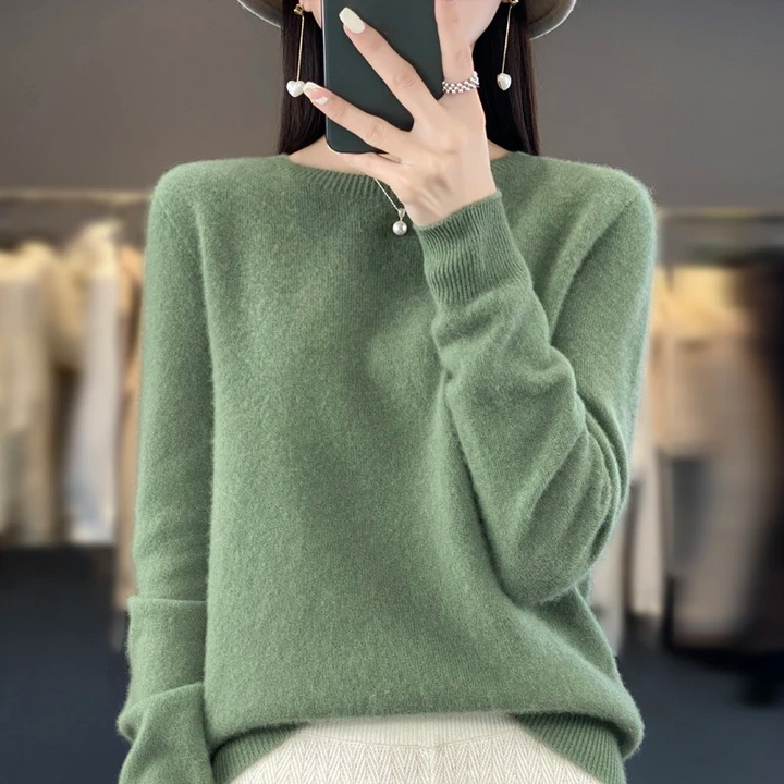 Levoire | Pull en cachemire Femme Élégant Col Rond, Doux & Confortable Vert clair