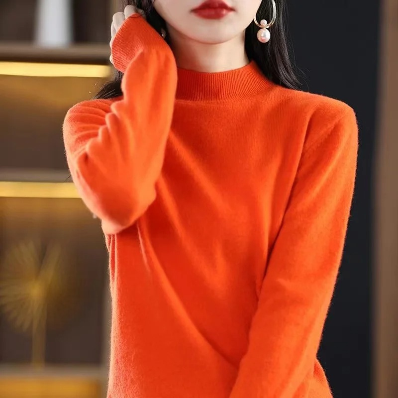 Levoire | Cachemire Pull Femme Col Haut, Doux & Design Intemporel Orange