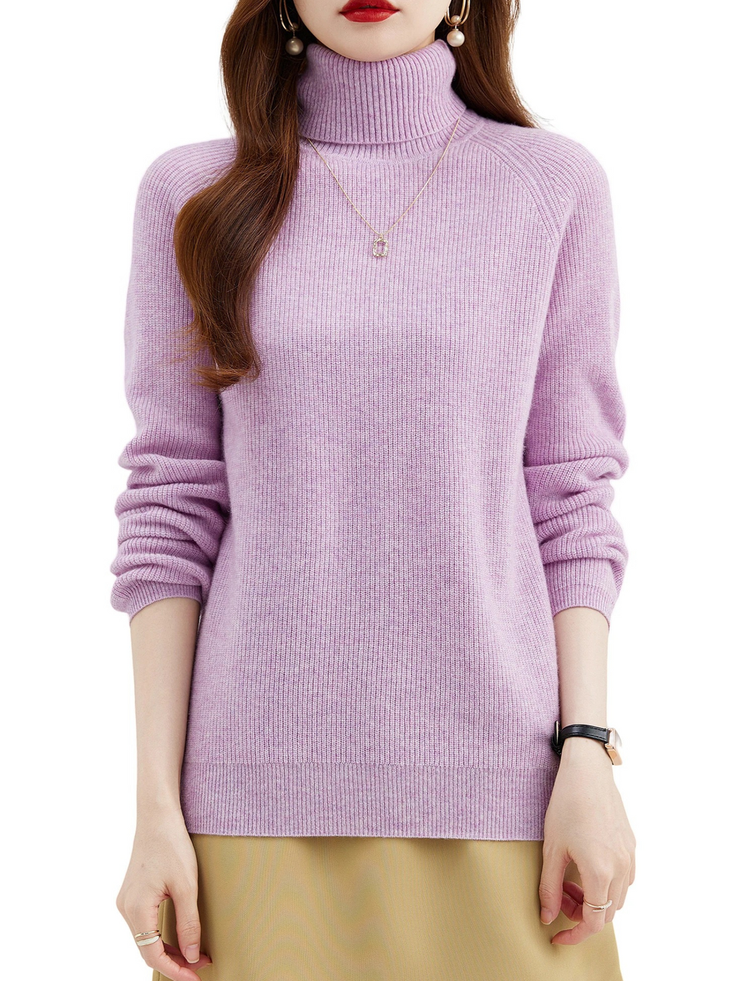 Levoire | Pull en Cachemire pour Femmes Pull à Col Cambré, Chaud & Confortable Lilas