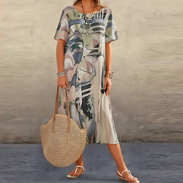 Levoire | Imprimé Abstrait Robe Midi Fluide Pour Femmes Gris