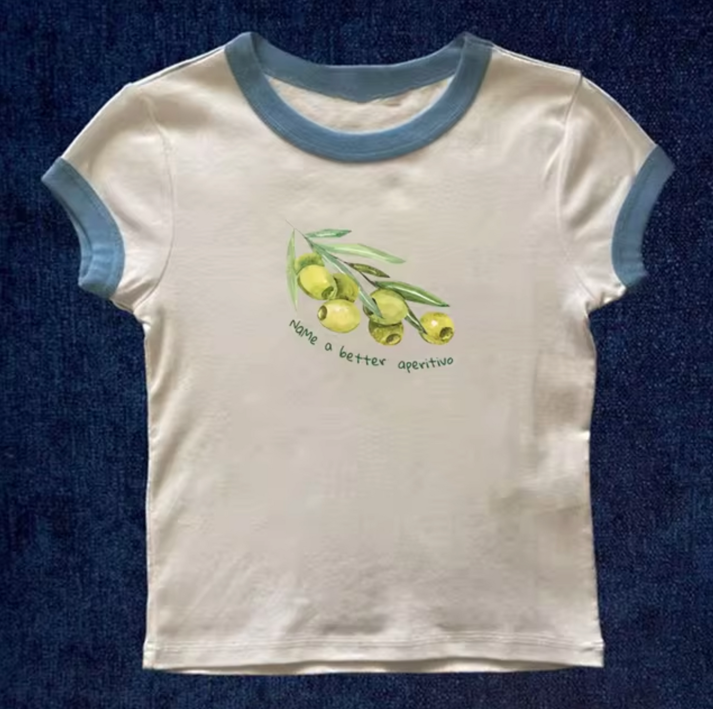 Levoire | Tops Avec Motifs D'Olives Blanc – bord bleu clair