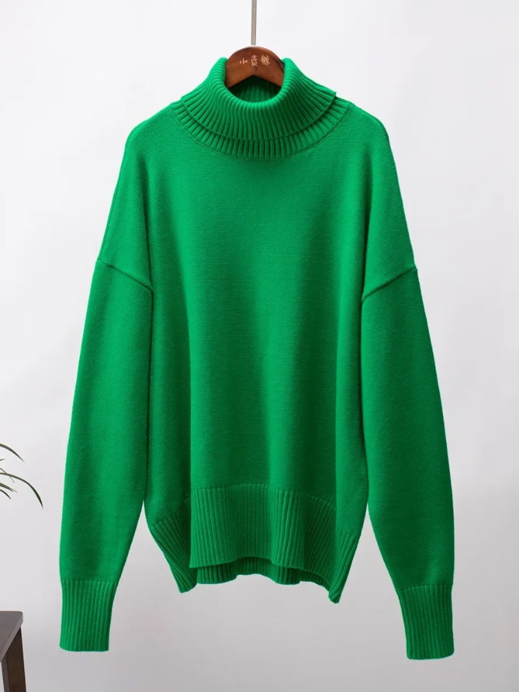 Levoire | Pull en tricot à col montant pour femmes en grandes tailles, Doux et Confortable Vert