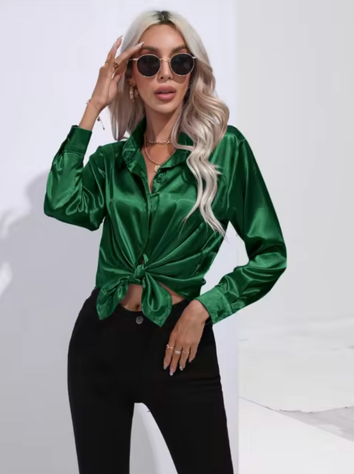 Levoire | Chemisier Luxe Avec Manches Longues Vert foncé