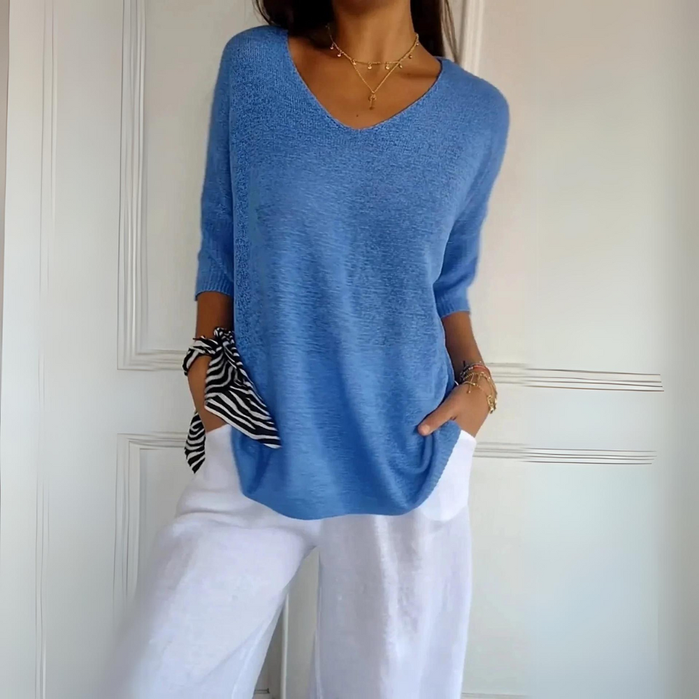 Levoire | Pull Décontracté Pour Femmes À Col En V Bleu
