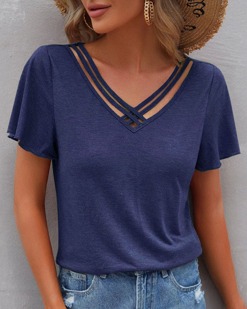 Levoire | T-Shirt Avec Un Décolleté Dans Une Couleur Unie Bleu foncé