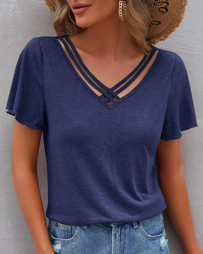 Levoire | T-Shirt Avec Un Décolleté Dans Une Couleur Unie Bleu foncé