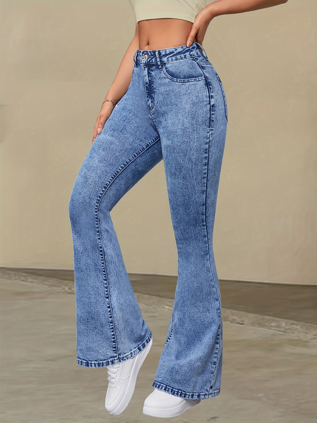Levoire | Élégant Taille Haute Stretch Denim Flare Jeans