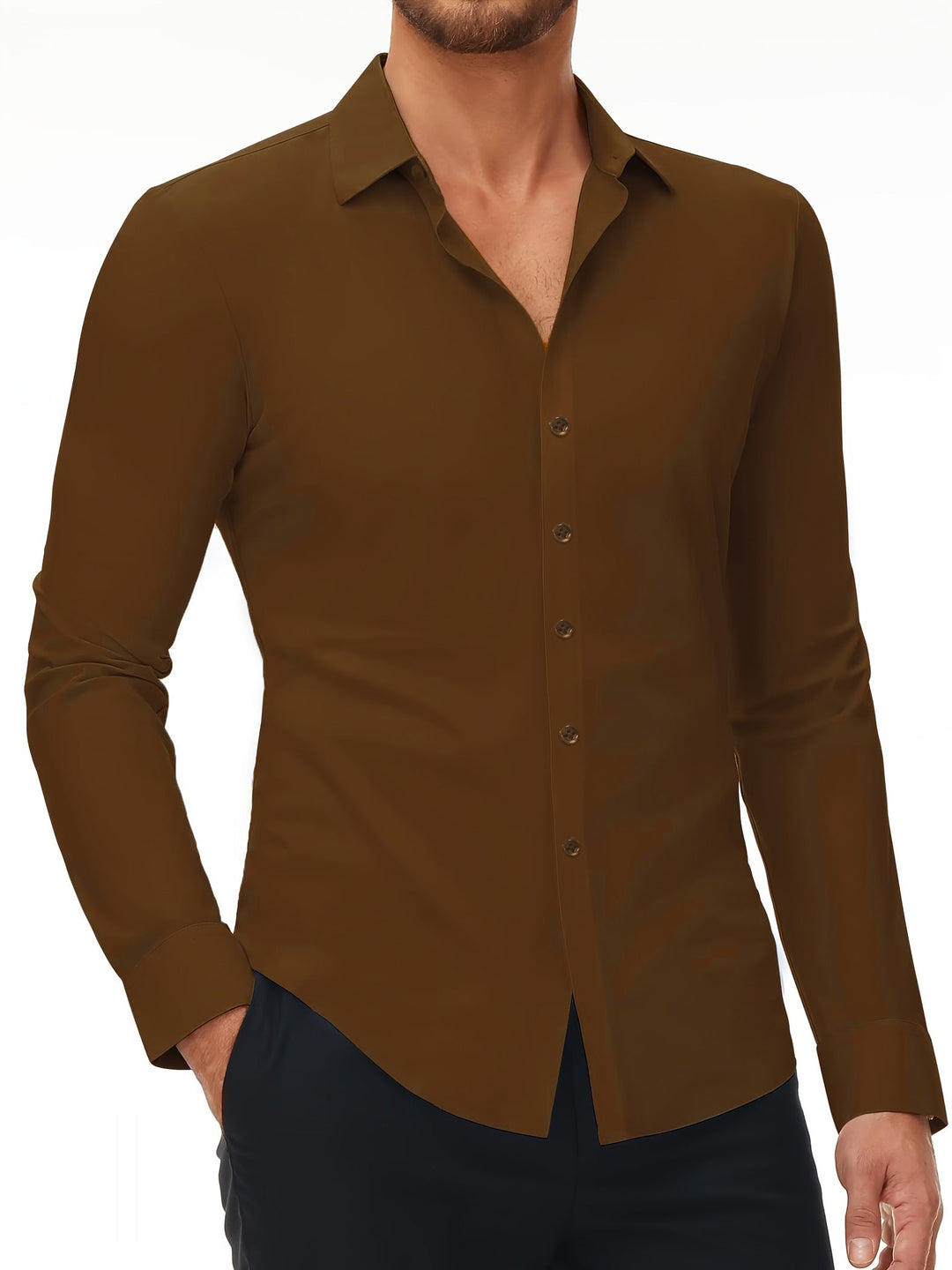 Levoire | Slim Fit Chemise En Coton Stretch Orange Marron