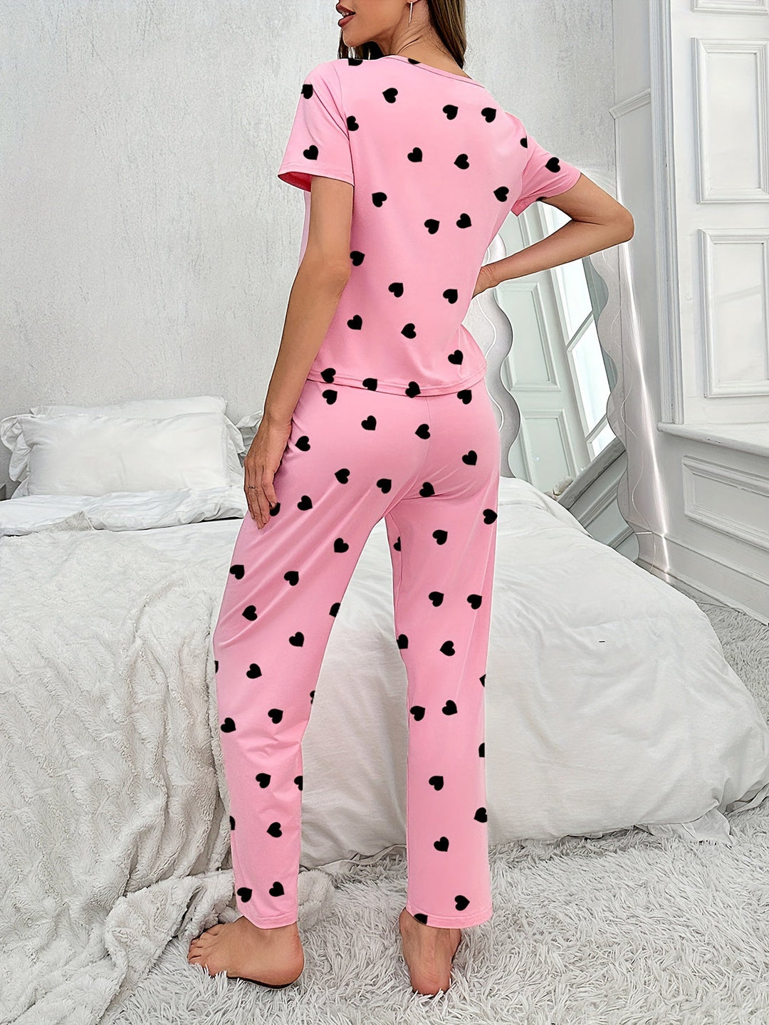 Levoire | Ensemble De Pyjama Femme À Motif De Cœur