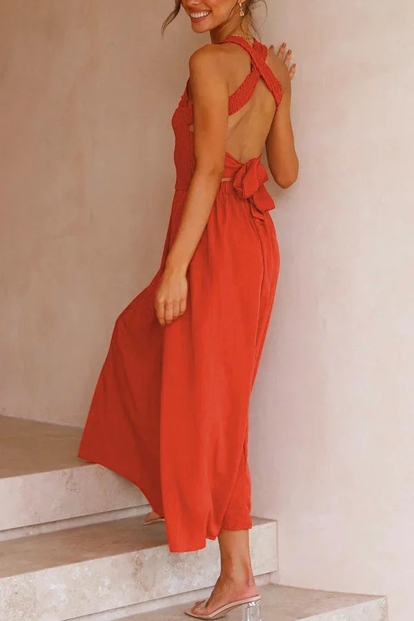 Levoire | Robe midi avec poches et dos croisé froncé