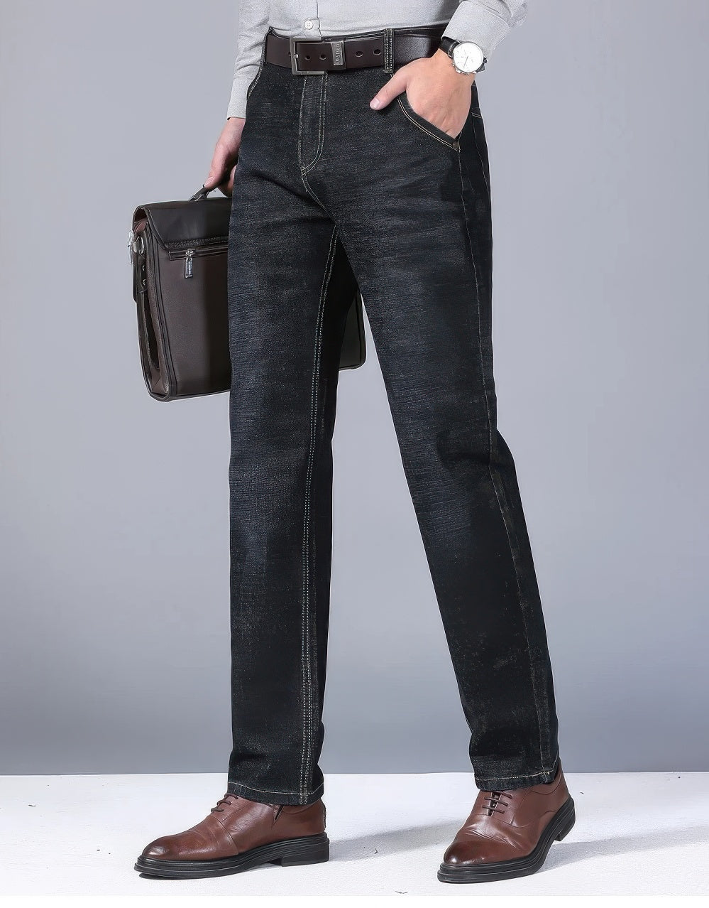 Levoire | Pantalons Classiques Affaires Confortable Coupe Droite Noir