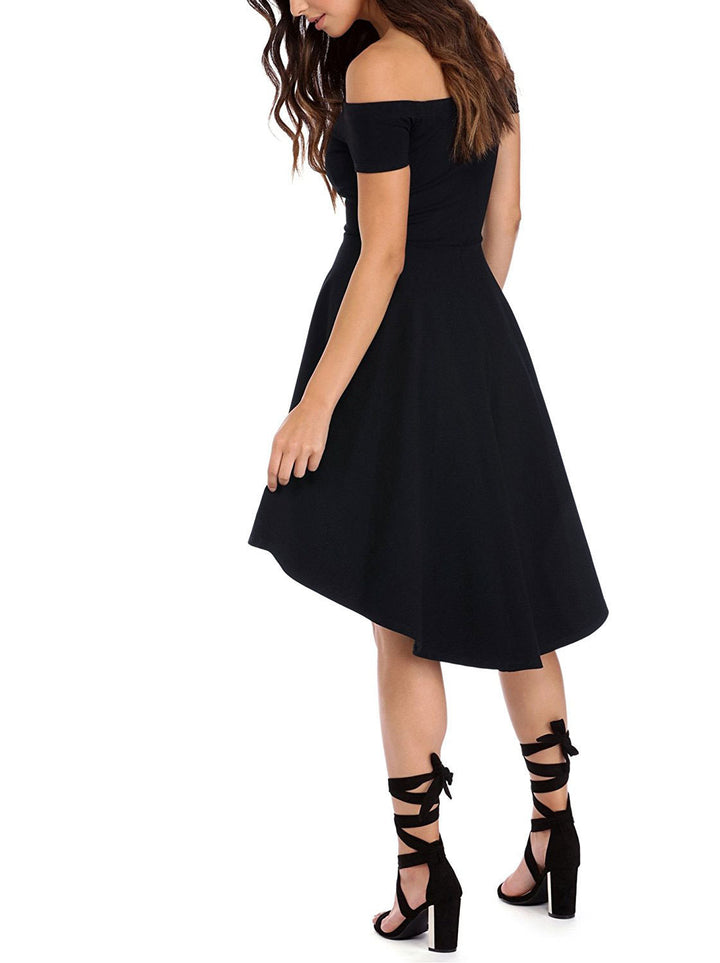 Robe femme à épaules dénudées avec ourlet asymétrique et jupe fluide Levoire