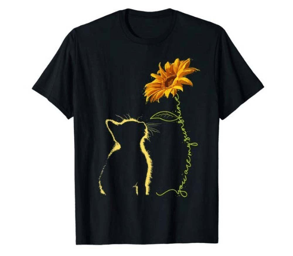 T-shirt femme avec motif créatif de chat et de tournesol Levoire