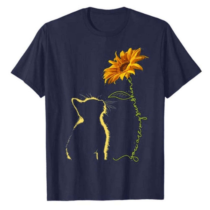 T-shirt femme avec motif créatif de chat et de tournesol Levoire