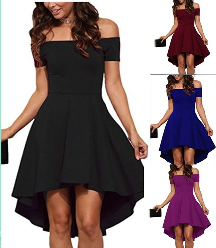 Robe femme à épaules dénudées avec ourlet asymétrique et jupe fluide Levoire