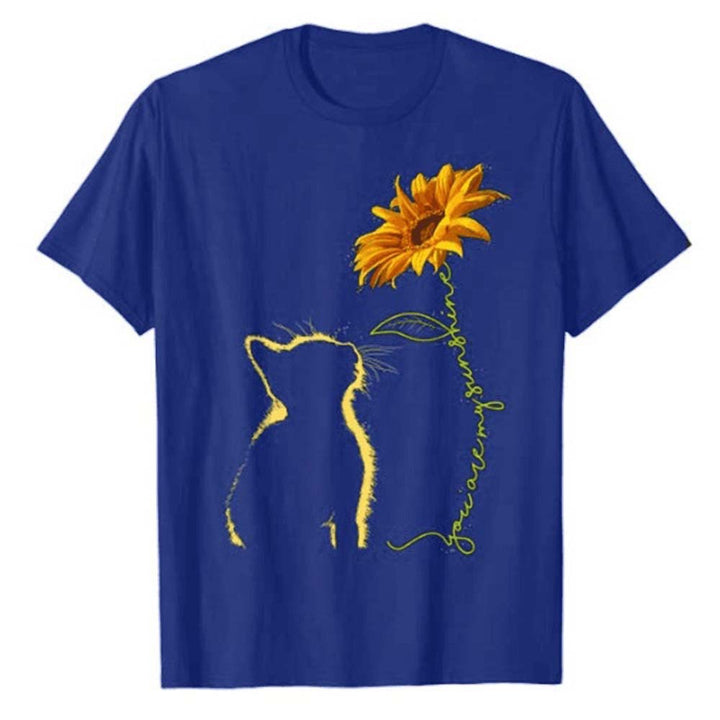 T-shirt femme avec motif créatif de chat et de tournesol Levoire