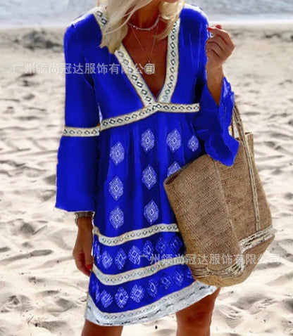 Levoire | Élégante robe midi imprimée à manches longues 099 Bleu