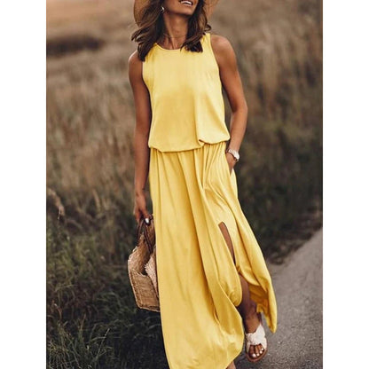 Levoire | Élégante Robe Longue Multicolore à Découpe Jaune