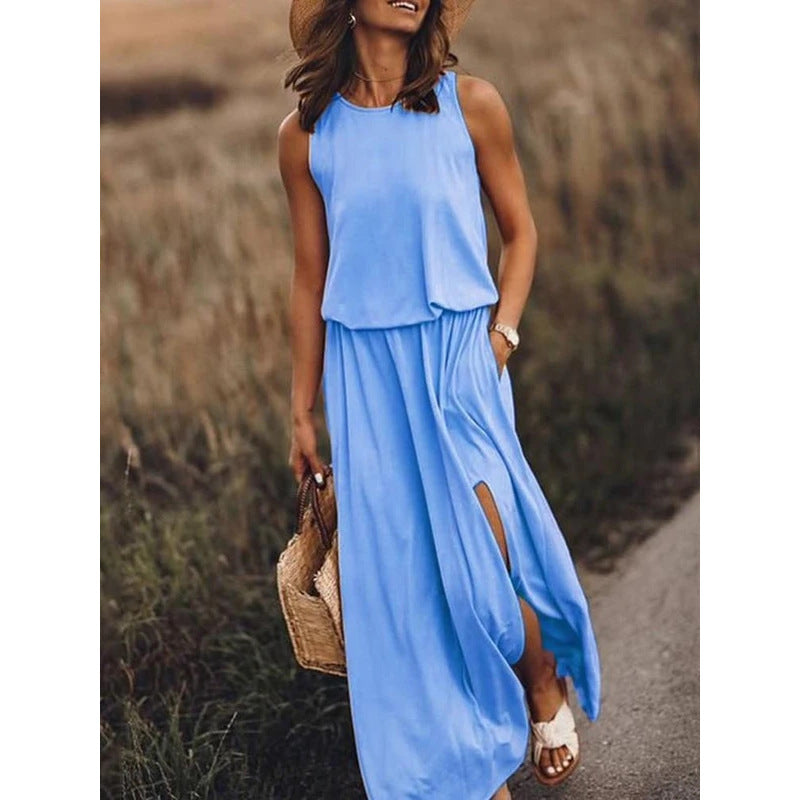 Levoire | Élégante Robe Longue Multicolore à Découpe Bleu ciel