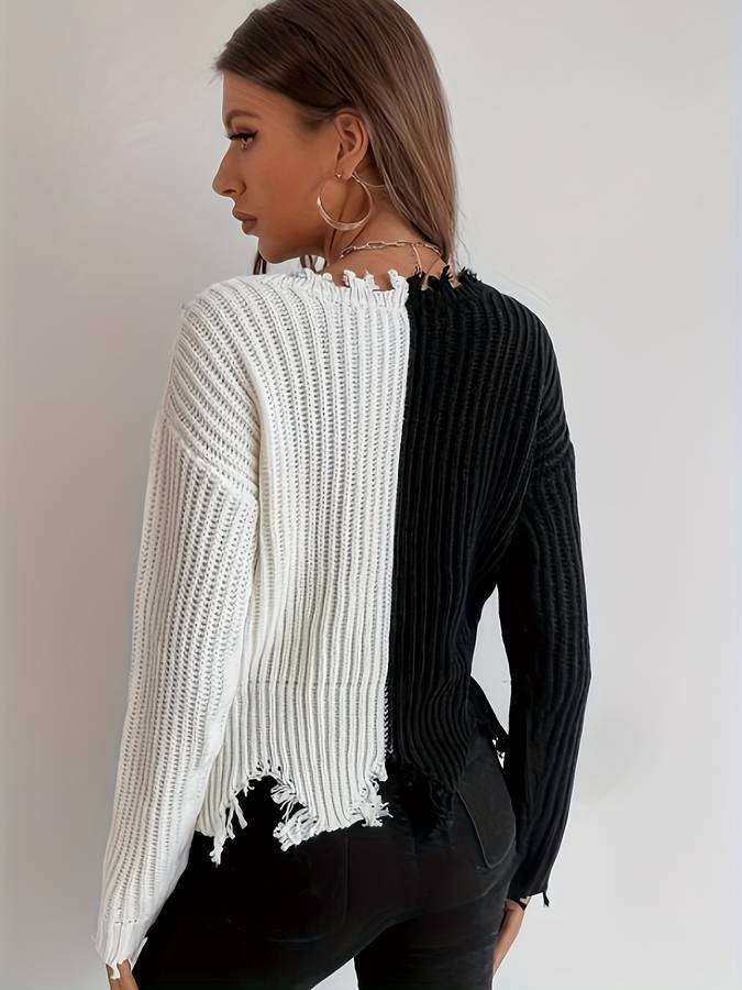 Levoire | Pull À Tricot Bicolore Avec Un Look Ébréché