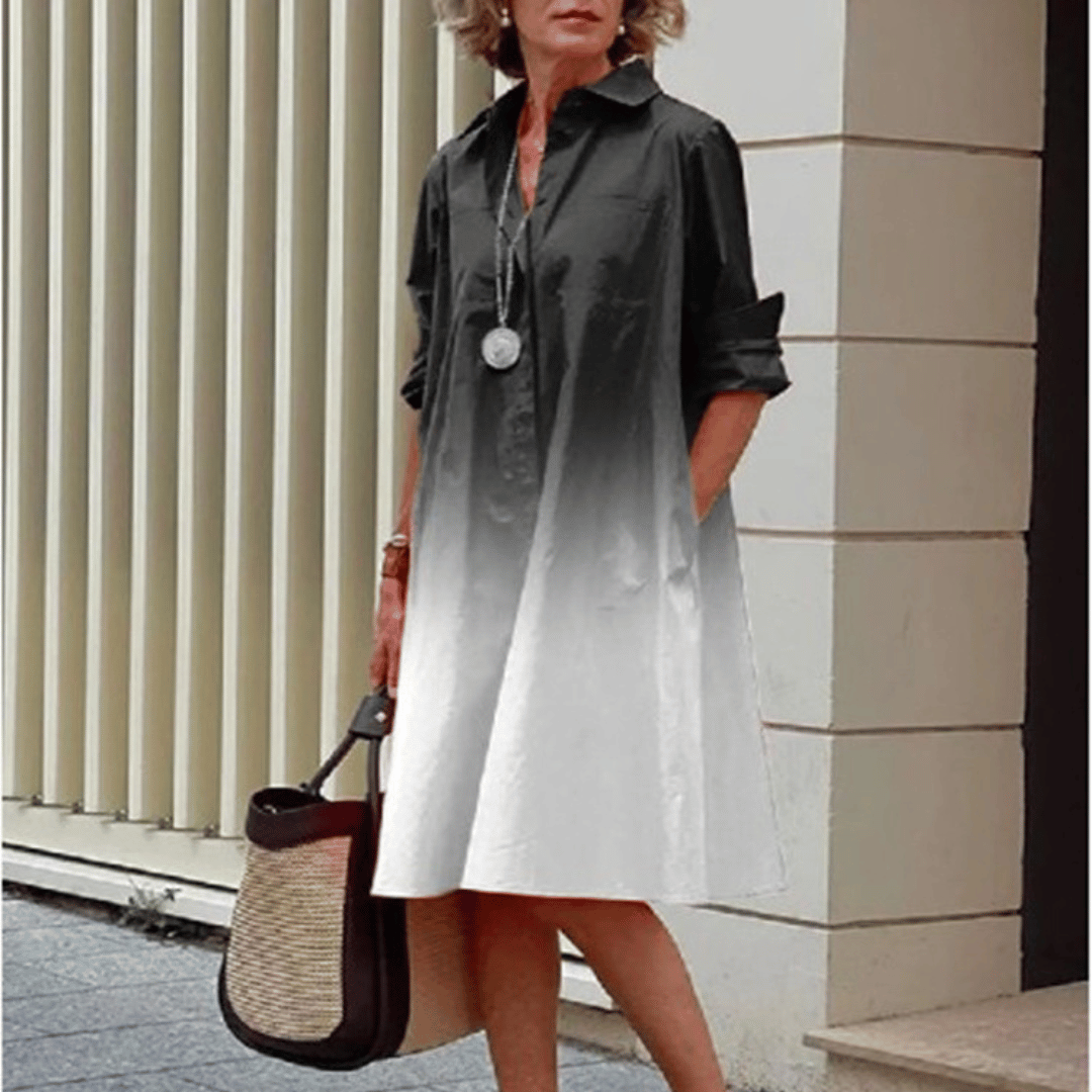 Levoire | Robe Longue Fluide Élégante Ombre Noir Blanc