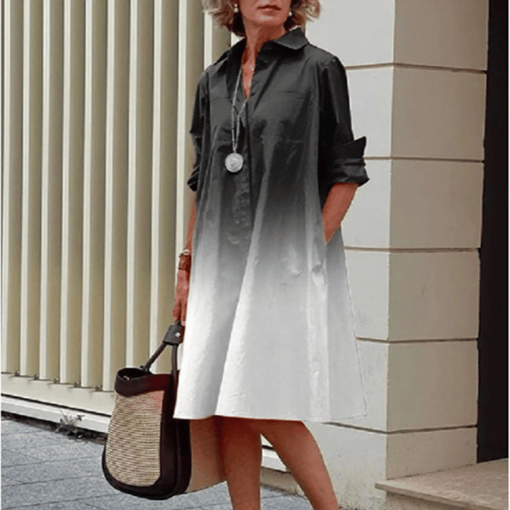 Levoire | Robe Longue Fluide Élégante Ombre Noir Blanc