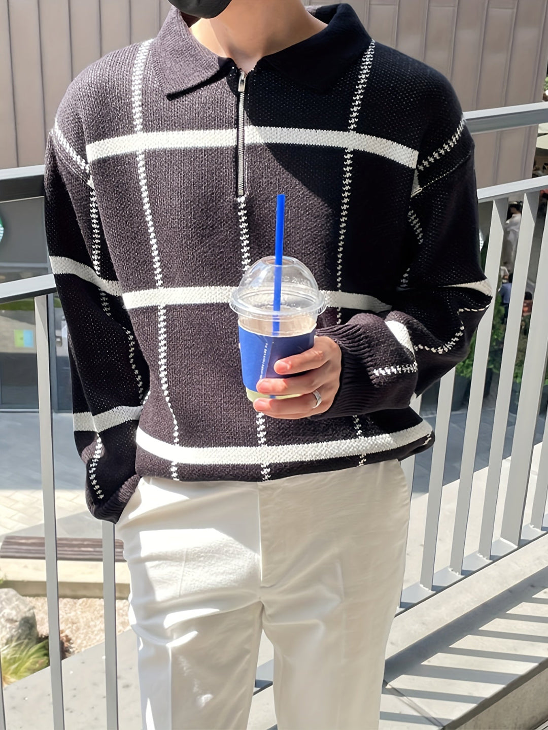Levoire | Pull Homme À Carreaux Avec Demi-Zip