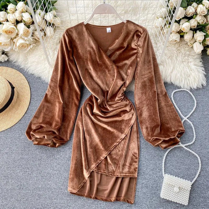 Levoire | Robe plissée sexy sur les hanches Couleur caramel