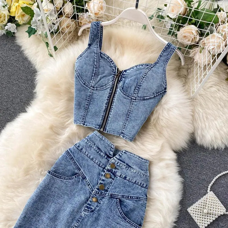 Levoire | Chemise et jupe en denim taille haute