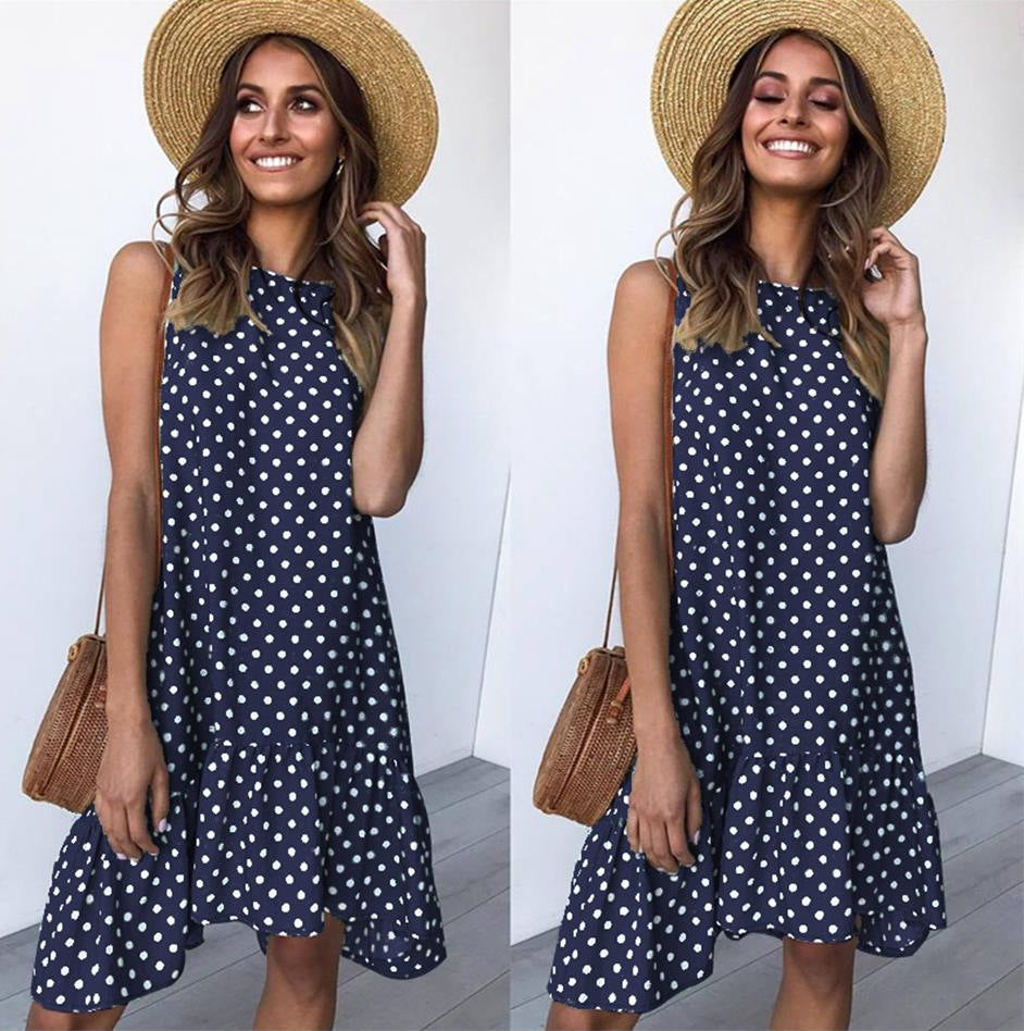 Robe d'été A-line pour femme avec ourlet volanté et pois Levoire