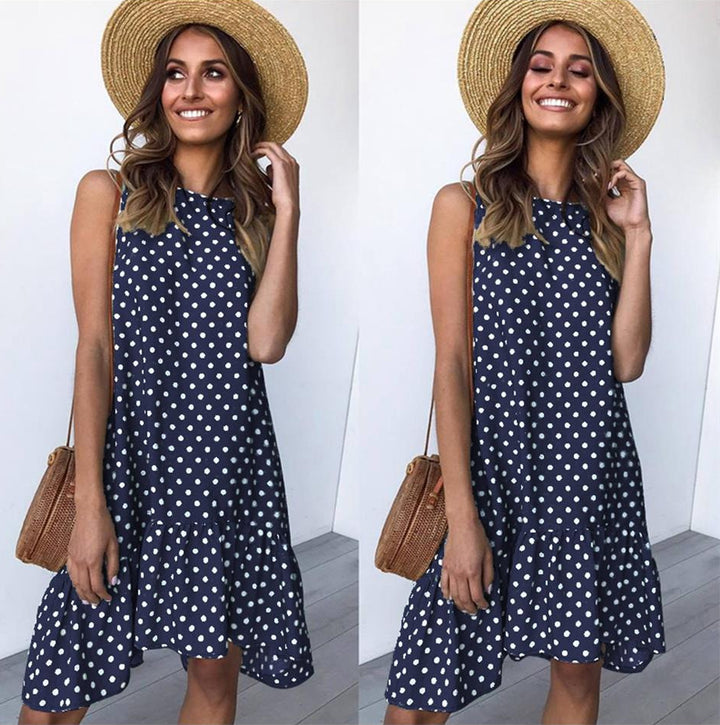 Robe d'été A-line pour femme avec ourlet volanté et pois Levoire