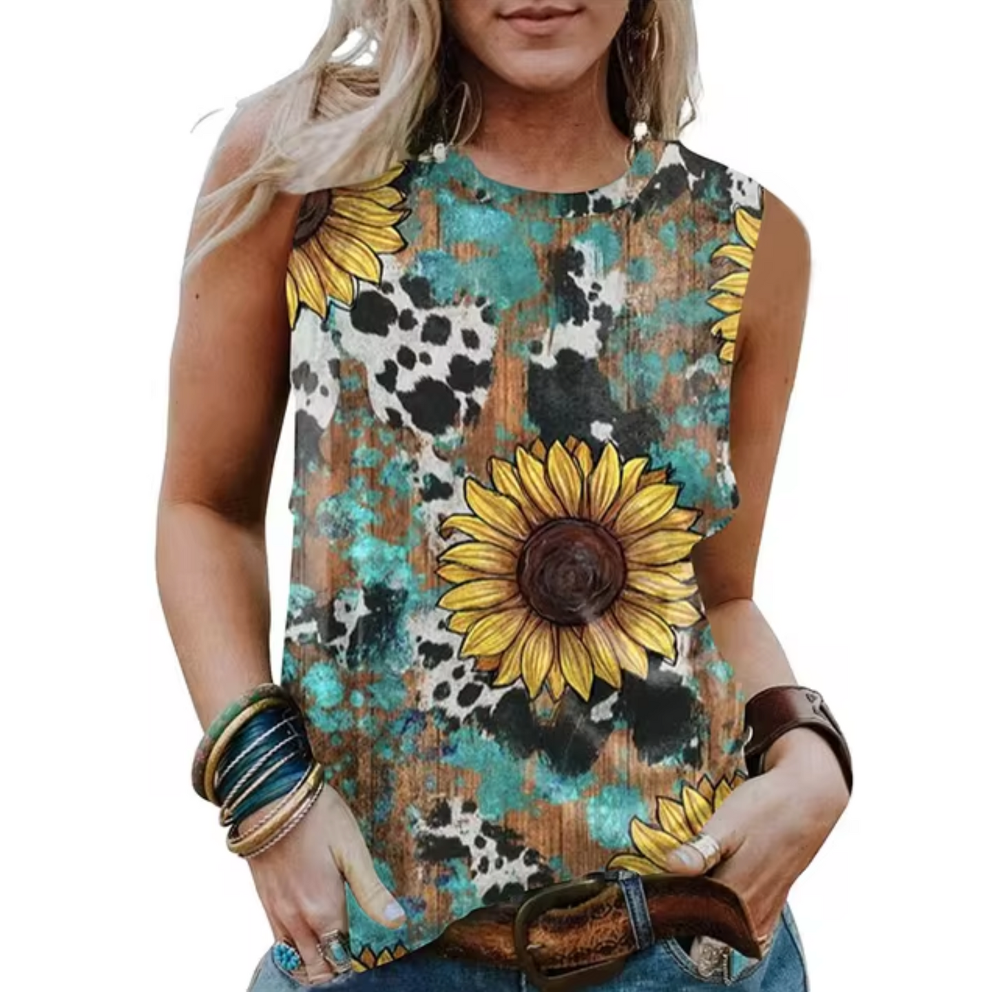 Levoire | T-Shirt Sans Manches Avec Motif De Tournesols Tournesol vert