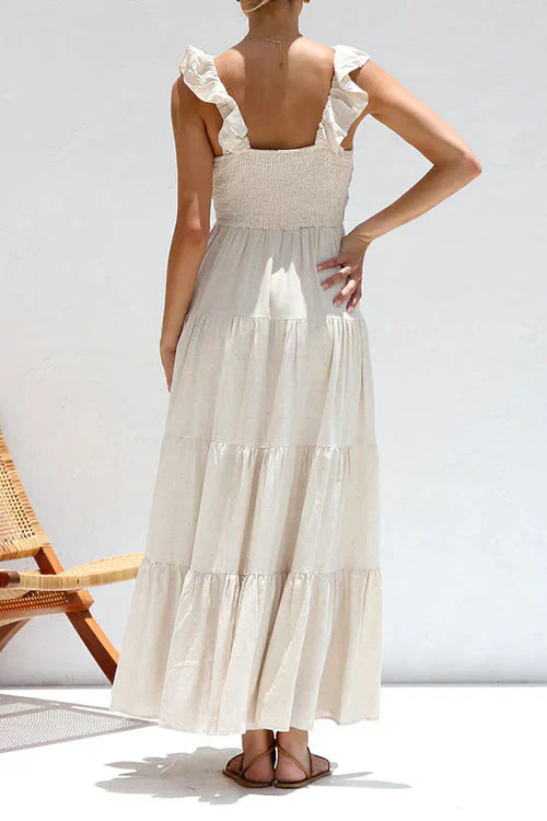 Levoire | Robe longue sans manches à encolure en V et bordée de volants