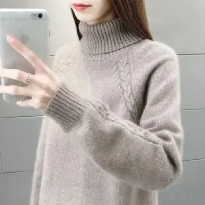 Levoire | Pull à col montant Pull Femme Détails du motif en cable Gris