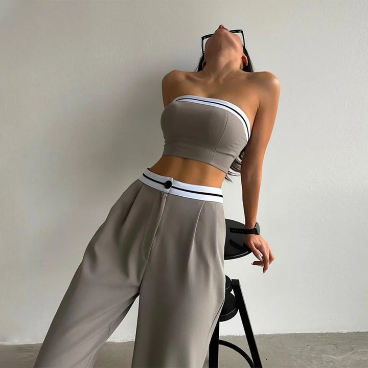 Levoire | Ensemble Deux Pièces Sportif Élégant Avec Haut Bandeau Gris