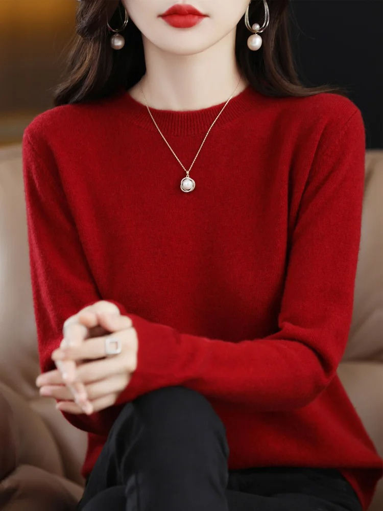 Levoire | Cachemire Tricot Femmes Col Ronde, Doux & Chaud Luxe Rouge foncé