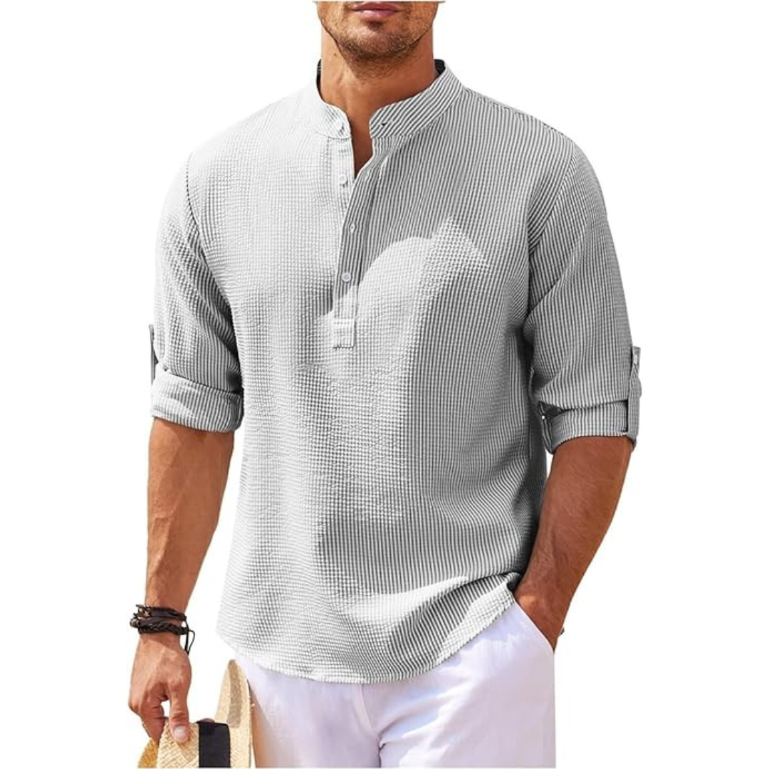 Levoire | Henley Shirt Décontracté Coupe décontractée Gris clair
