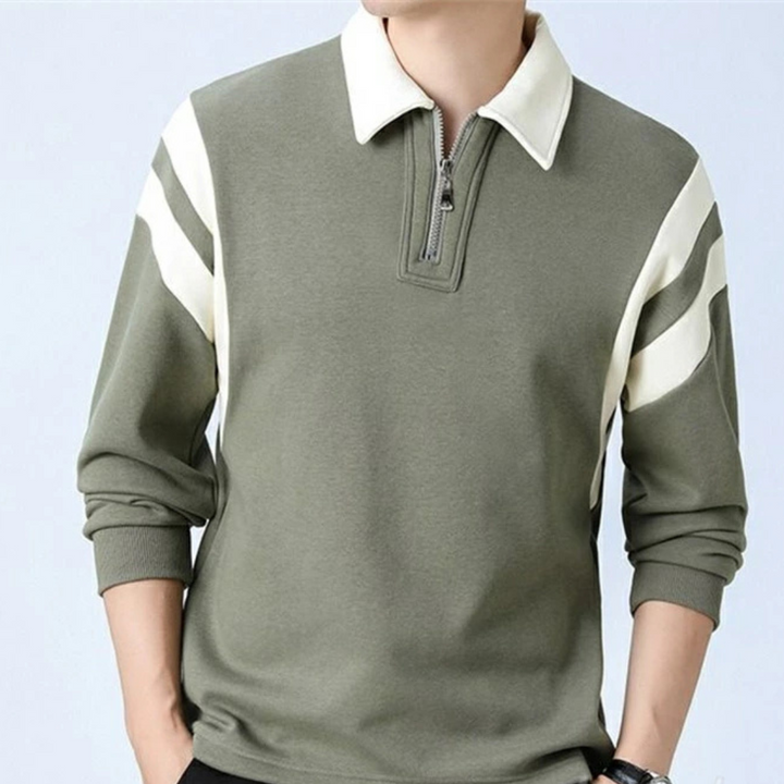 Levoire | Noam Hommes Polo À Manches Longues T-Shirt Avec Fermeture Éclair Vert