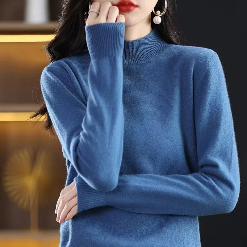 Levoire | Cachemire Pull Femme Col Haut, Doux & Design Intemporel Bleu