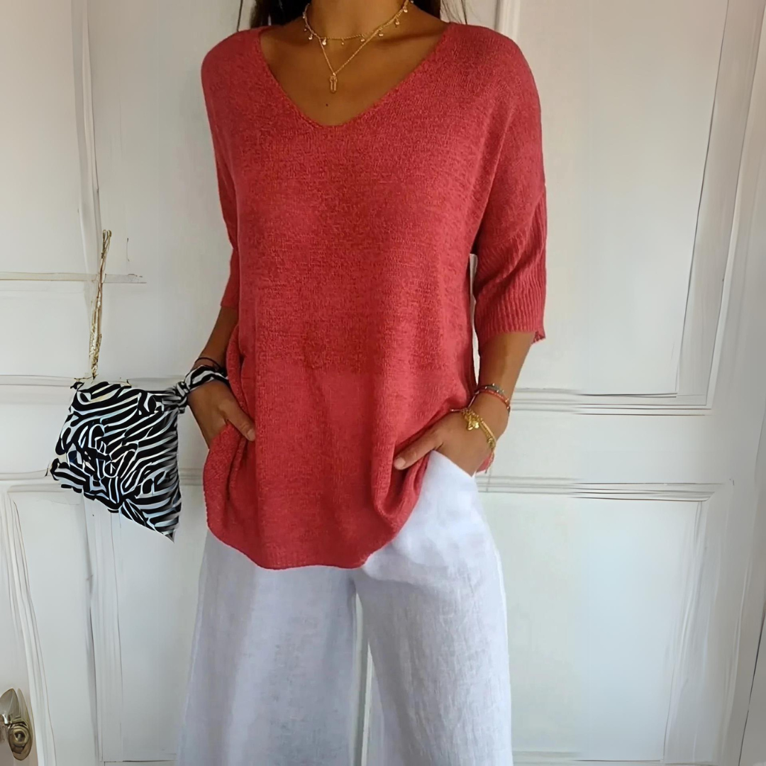 Levoire | Pull Décontracté Pour Femmes À Col En V Rot