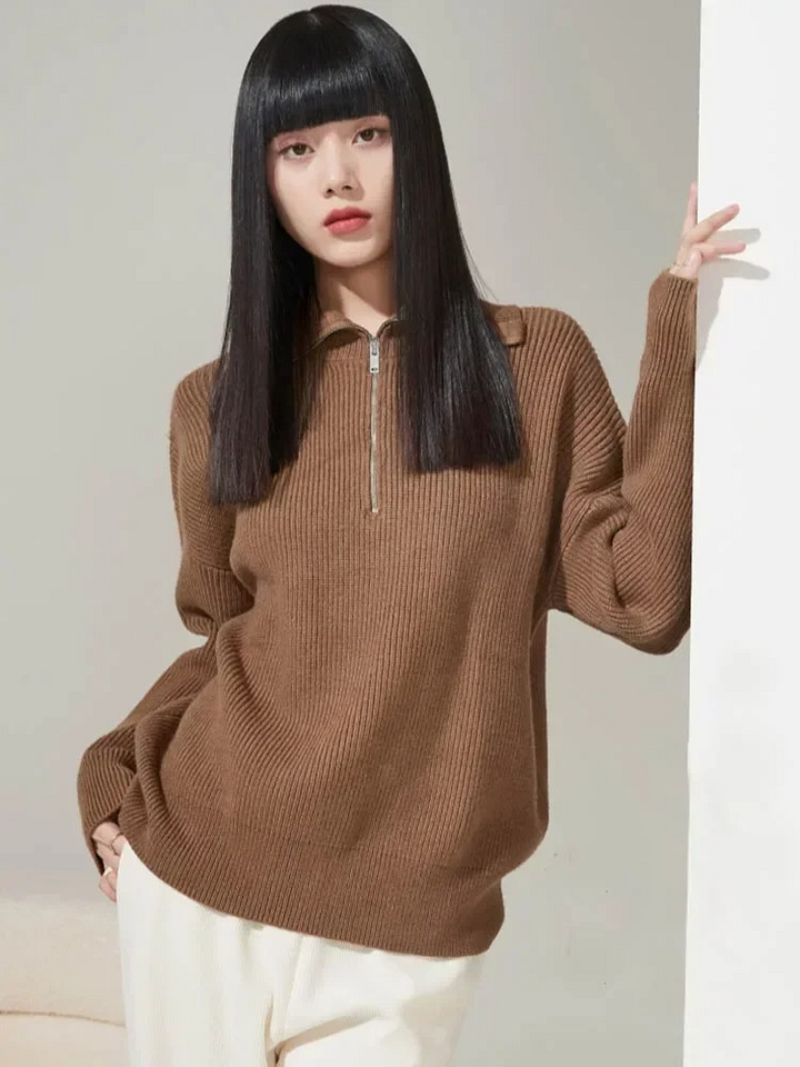 Levoire | Pull-over à col zippé pour femmes, coupe surdimensionnée Orange foncé