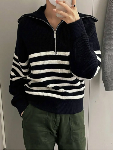 Levoire | Pull à fermeture éclair pour femmes Pull rayé, Modèle confortable