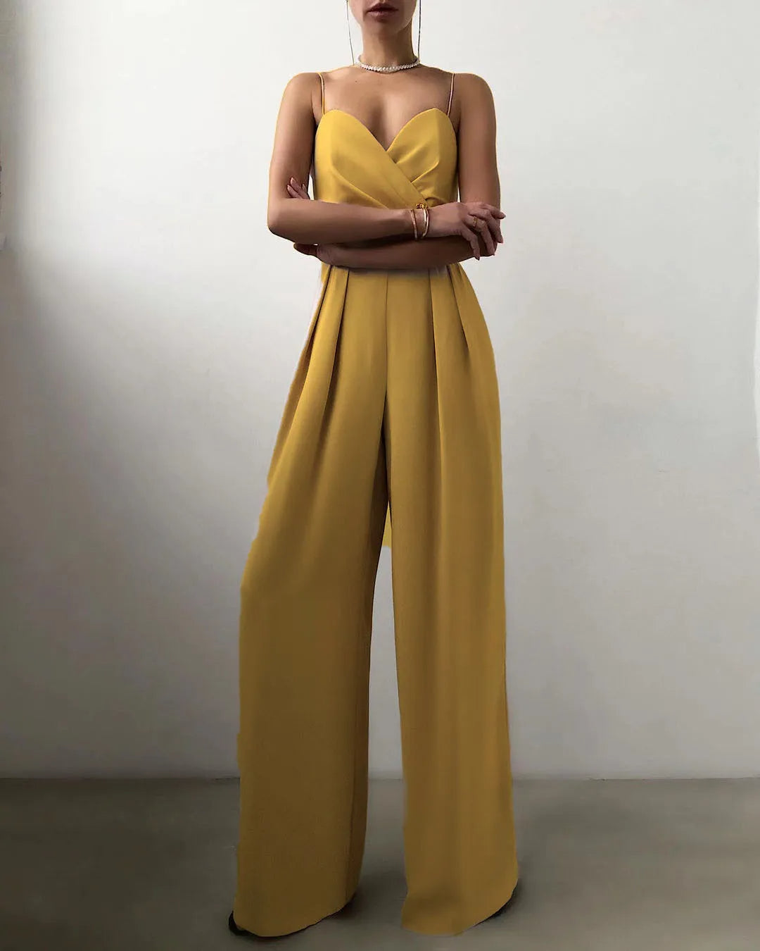 Levoire | Combinaison Sans Bretelles À Taille Haute Et Pantalons Larges Pour Femmes Jaune
