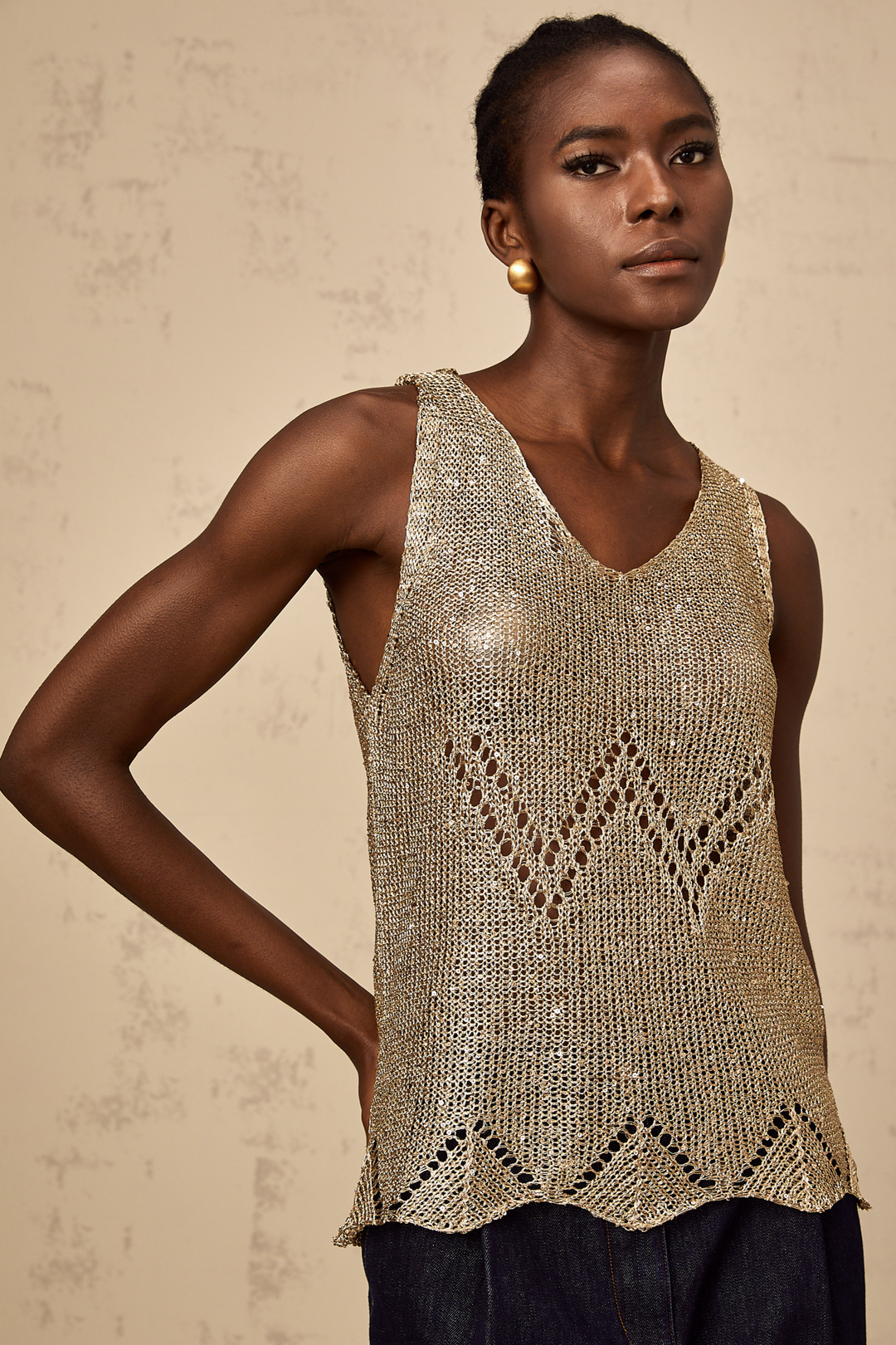 Levoire | Top En Crochet À Paillettes Dorées